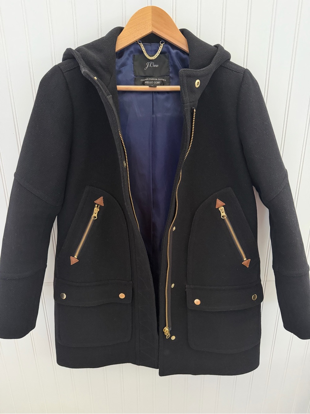 J. Crew Chateau Stadium Coat Italian Wool Blend with gold hardware.